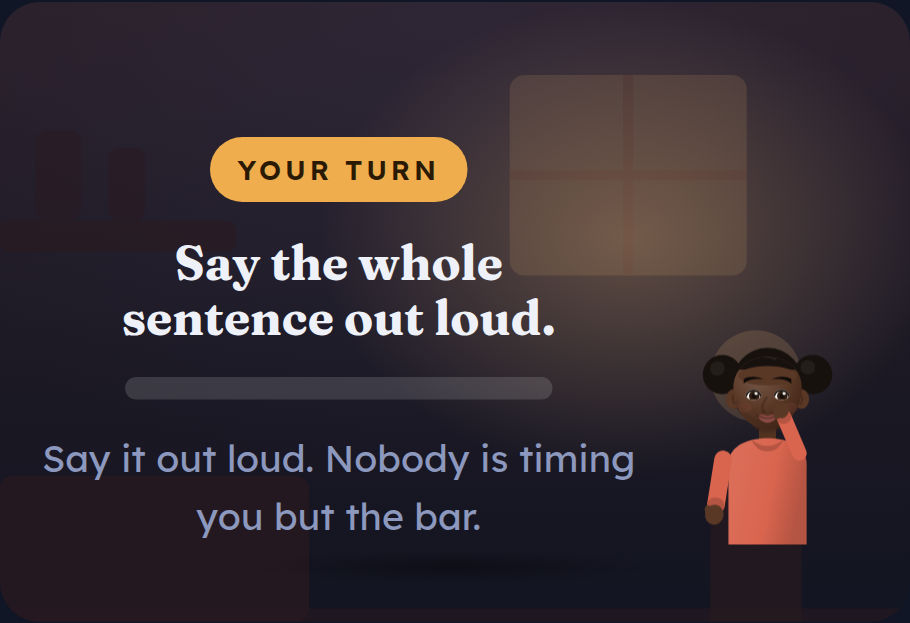 The Your turn screen, waiting for the child to say the sentence out loud